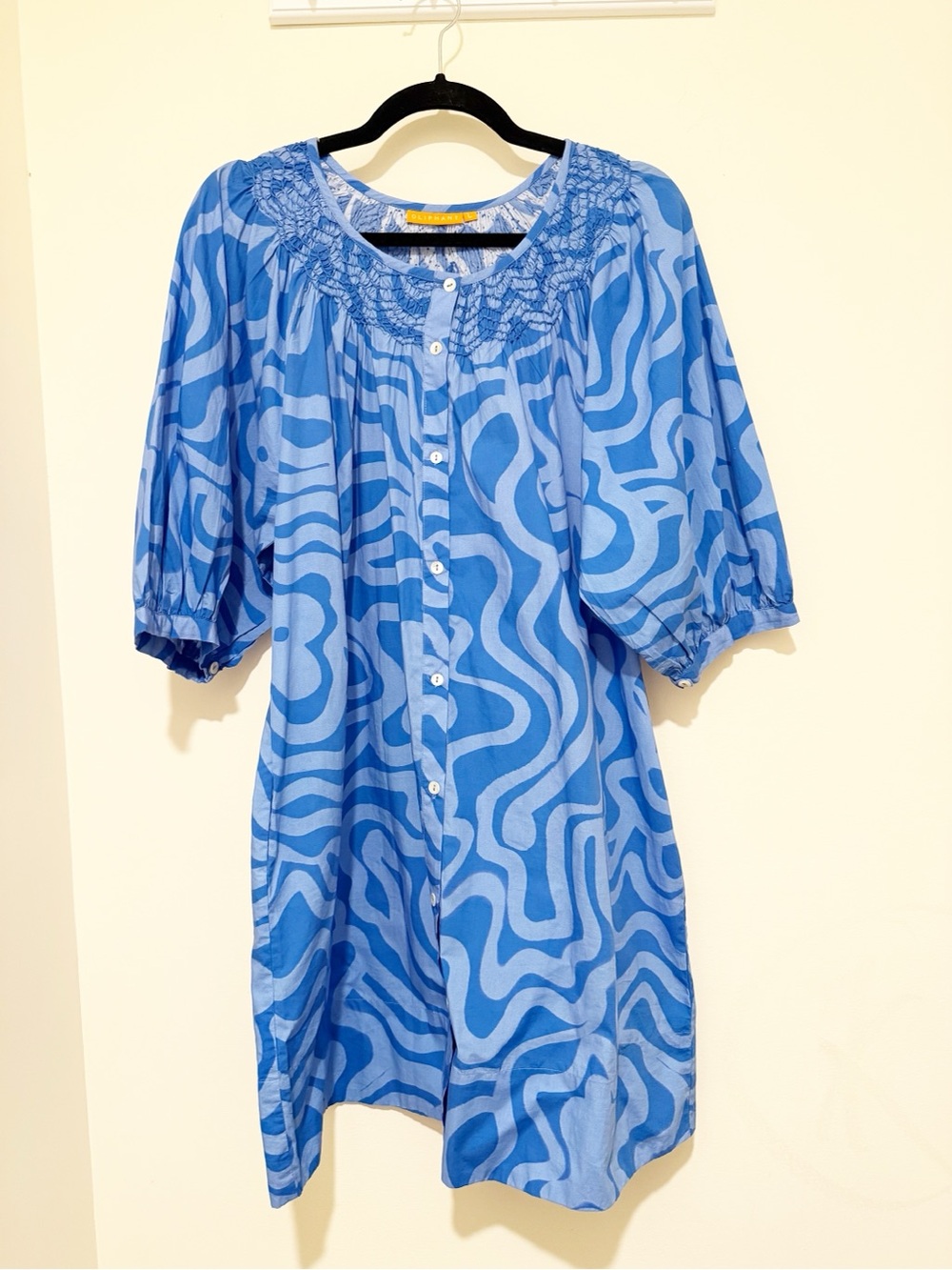 Blue Patterned Button-Front Women's Dress
